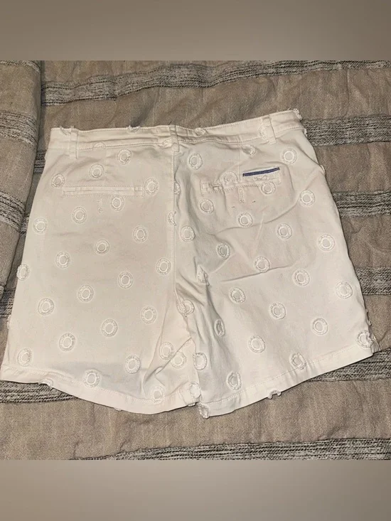 Anthropologie White Embroidered Circle-Pattern Flat Front Shorts - Picture 6 of 6